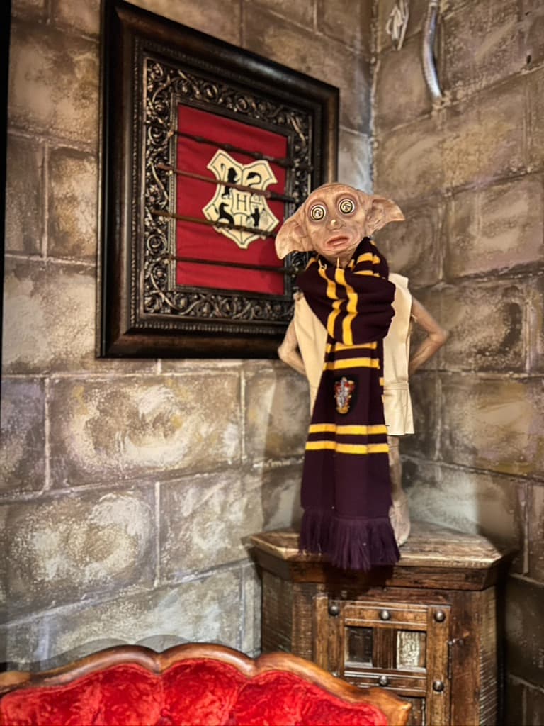 This life-sized Dobby was freed, and  given his master's scarf!