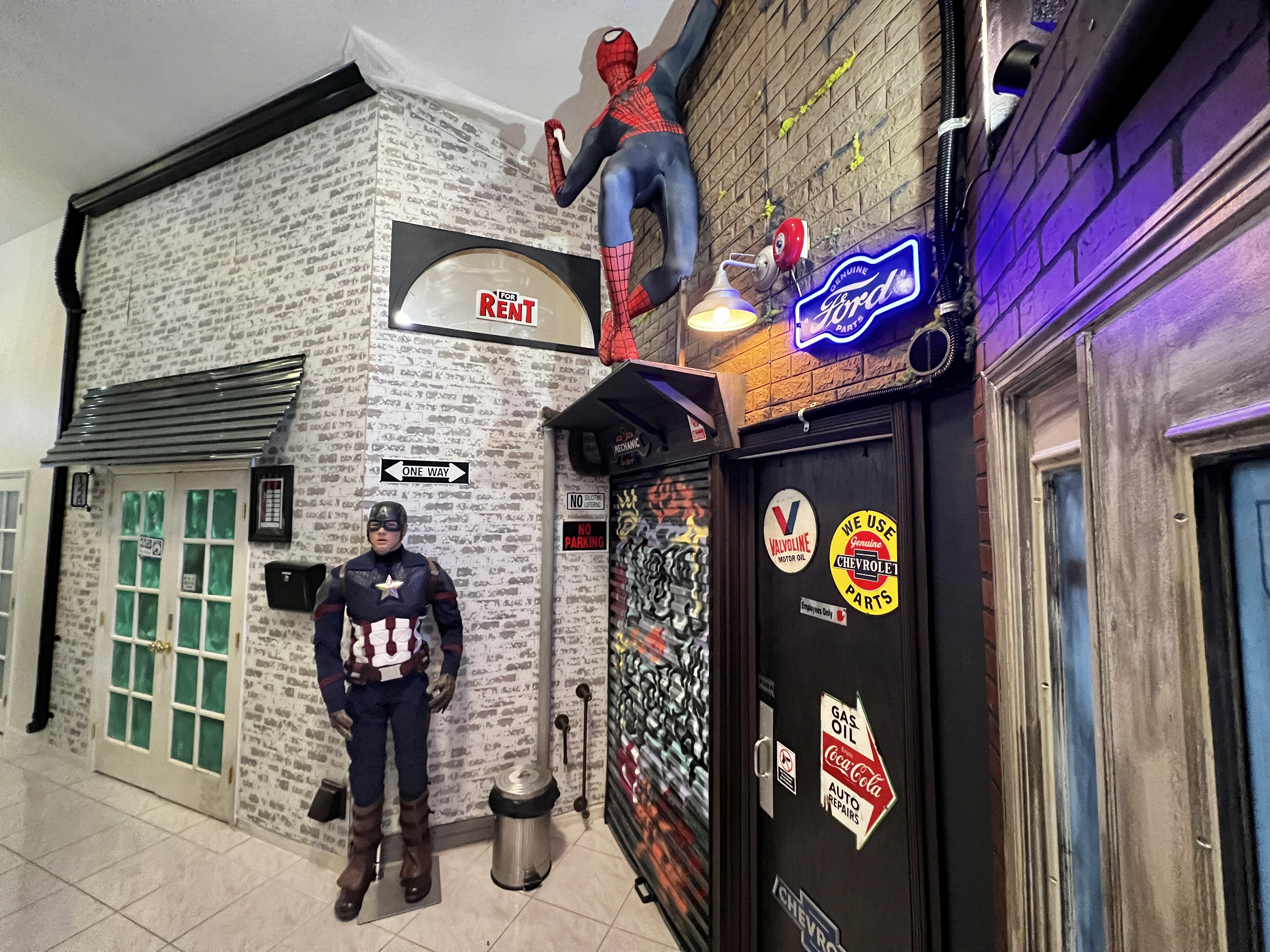 MARVEL's Avengers are saving the day in this NYC alleyway, A.K.A. "Hero Hallway".  A life-sized Iron Man is here, too!