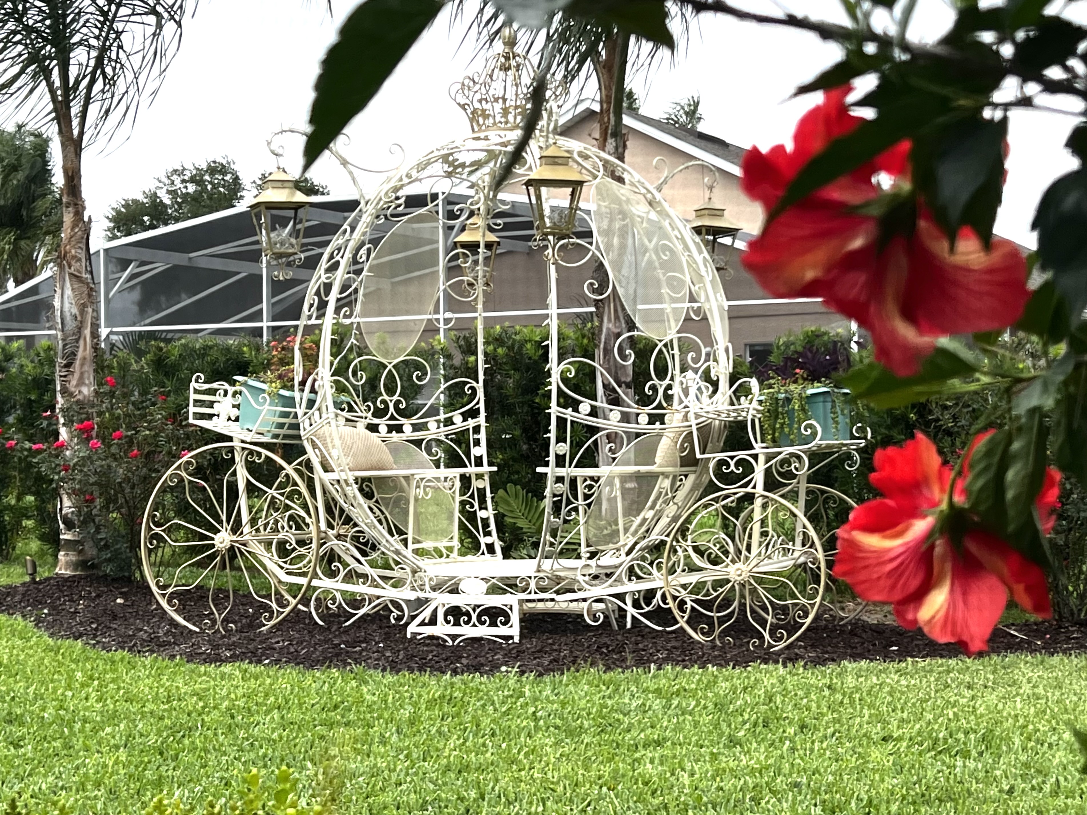 CINDERELLA's life-sized carriage is outside in the beautiful, private flower and palm tree gardens. Find princess and prince costumes for the coolest family pics EVER!!!